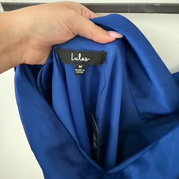 Lulu's Blue Strapless Silk Midi Dress - Picture 5 of 7